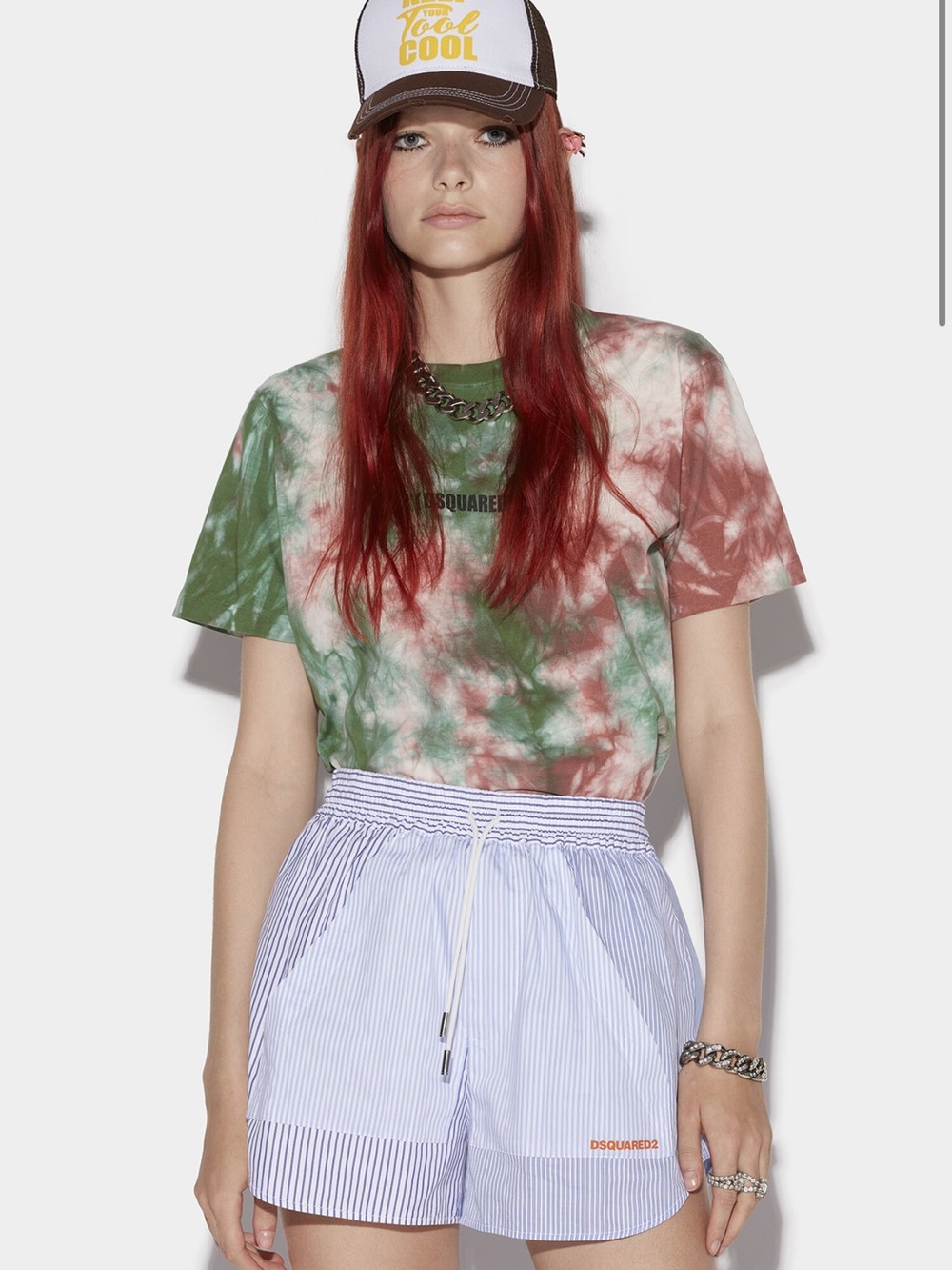 DSQUARED2 Green & Rust Tie-Dye Short Sleeve Tee unisex oversized
